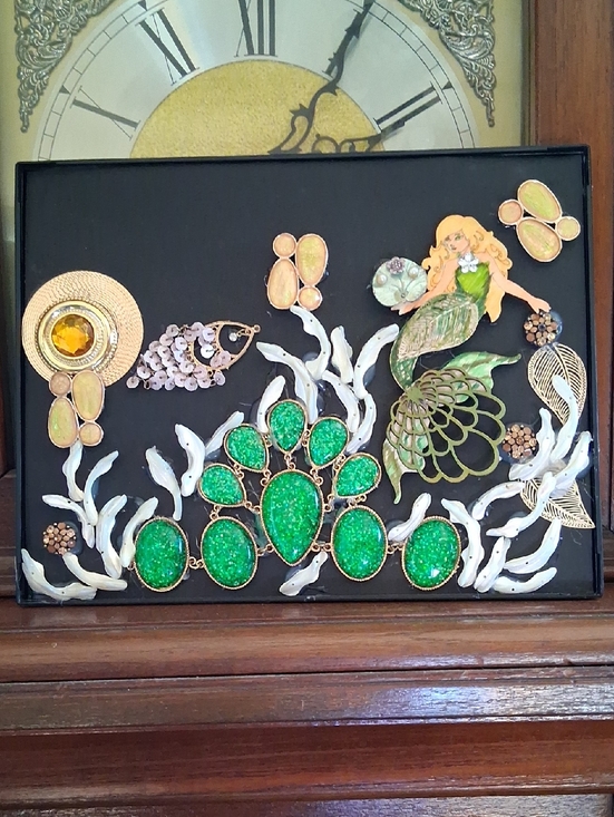 Jewelry Art Other - Green Mermaid Wall Art Accent - Iridescent Resin Sea Motif Jewelry Mixed Media